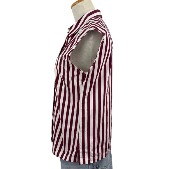 Lafayette 148 Women's 8 Top Sleeveless Button-Up Shirt Vertical Stripe Pocket - Picture 5 of 11